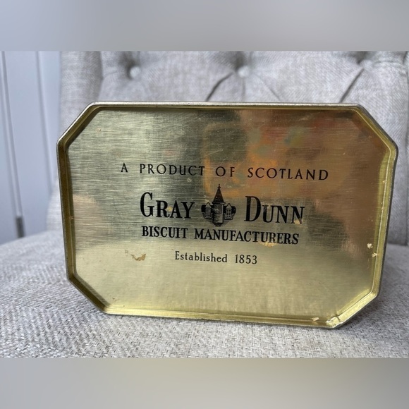 Vintage Gray Dunn Biscuit Tin Floral Orange Metallic Product of Scotland - Picture 5 of 6
